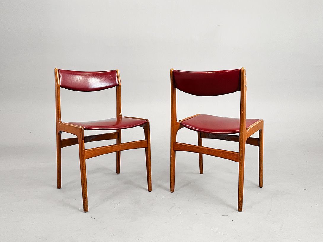 Foto Red Danish Leather and Teak Chairs h80 *N