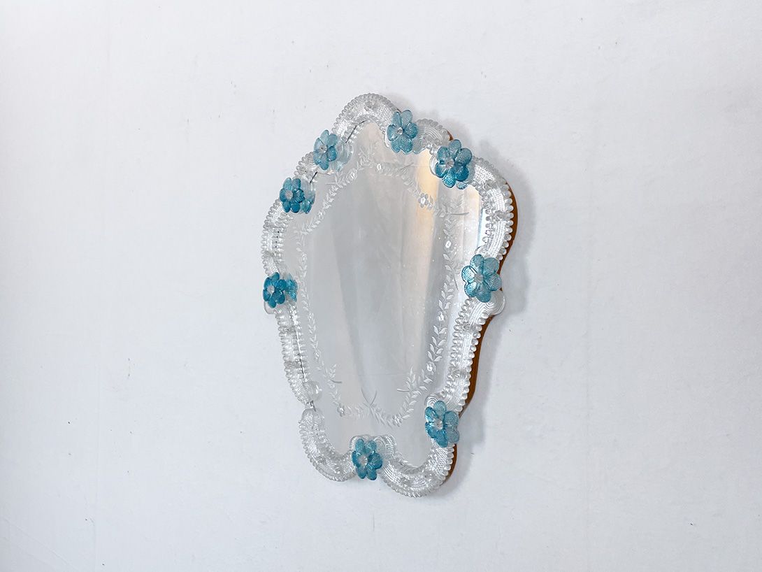 Foto Murano Glass Mirror wit Blue Flowers 48&#215;41