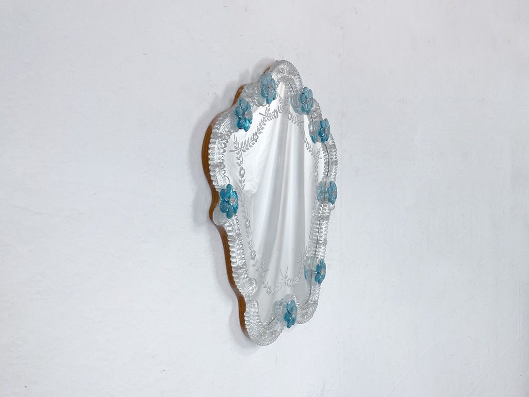 Foto Murano Glass Mirror wit Blue Flowers 48&#215;41