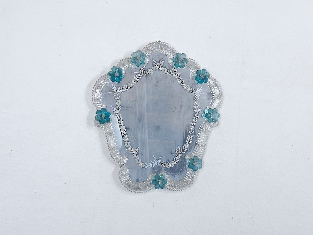Foto Murano Glass Mirror wit Blue Flowers 48&#215;41