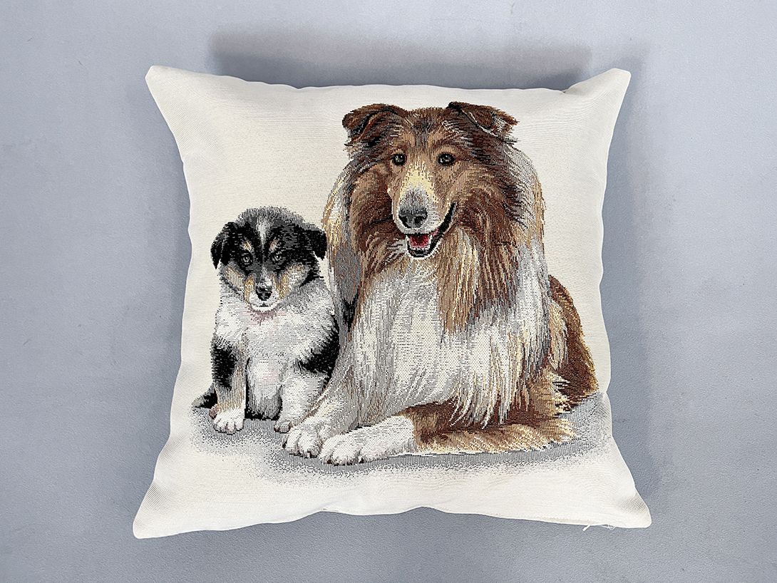 Foto Handmade Pillow with Dog Family Embroidery h44