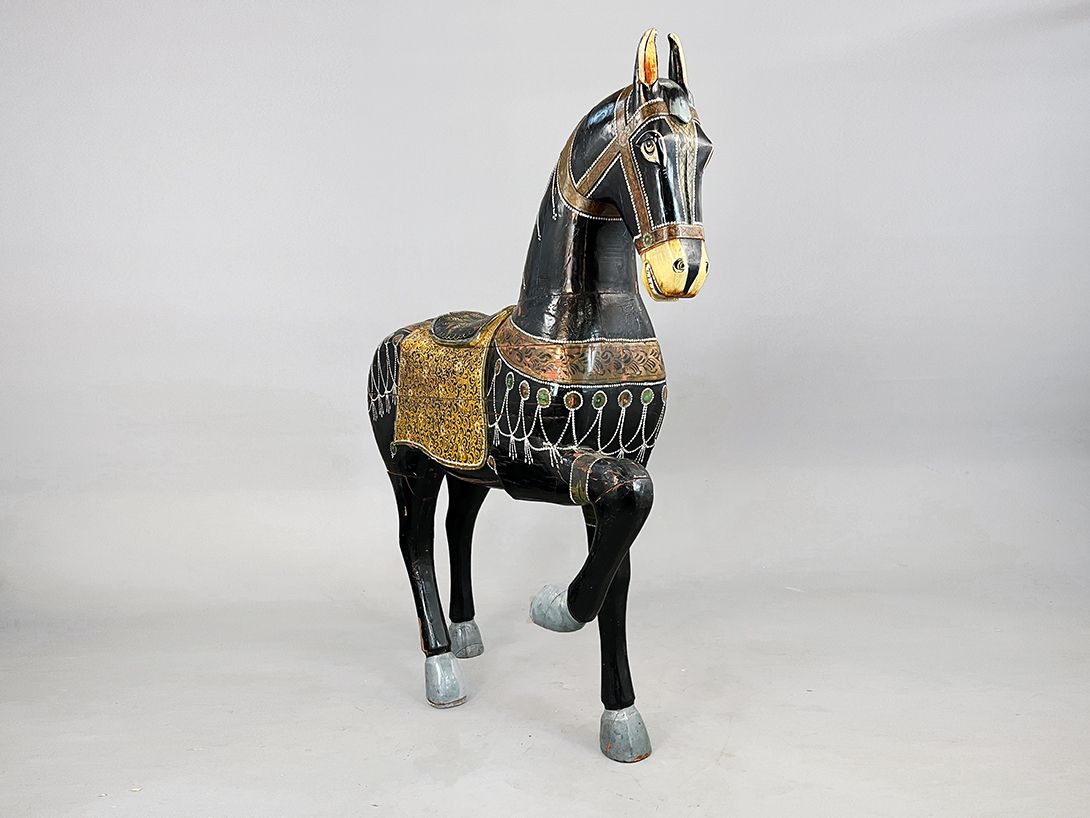 Foto Massive Teakwood Horse Indian Folklore Goa 1810 h180x160x50