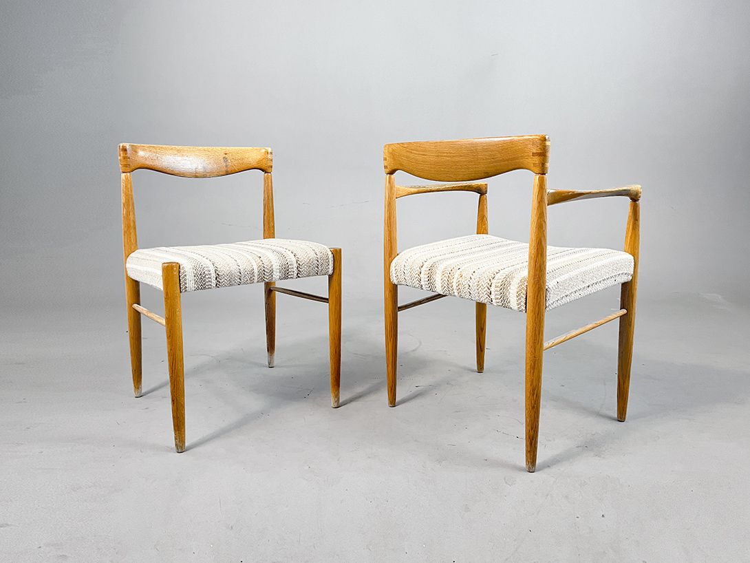 Foto Teak Chair with Striped Beige Seat Denmark h75