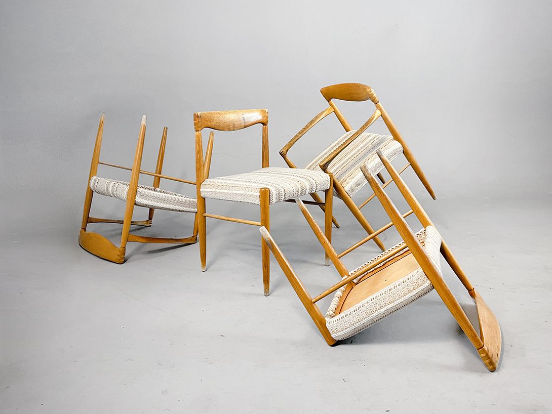 Foto Teak Chair with Striped Beige Seat Denmark h75
