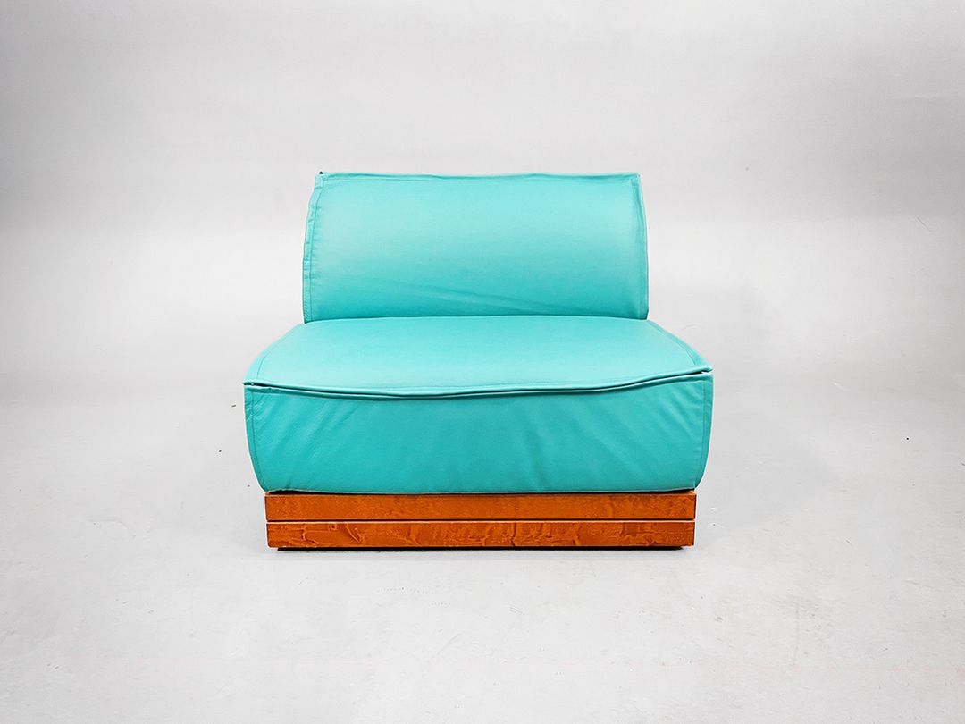 Foto Turquoise Modular Sofa with Teak Detail by Elämisen Iloksi, Finnland 1960s h72x86