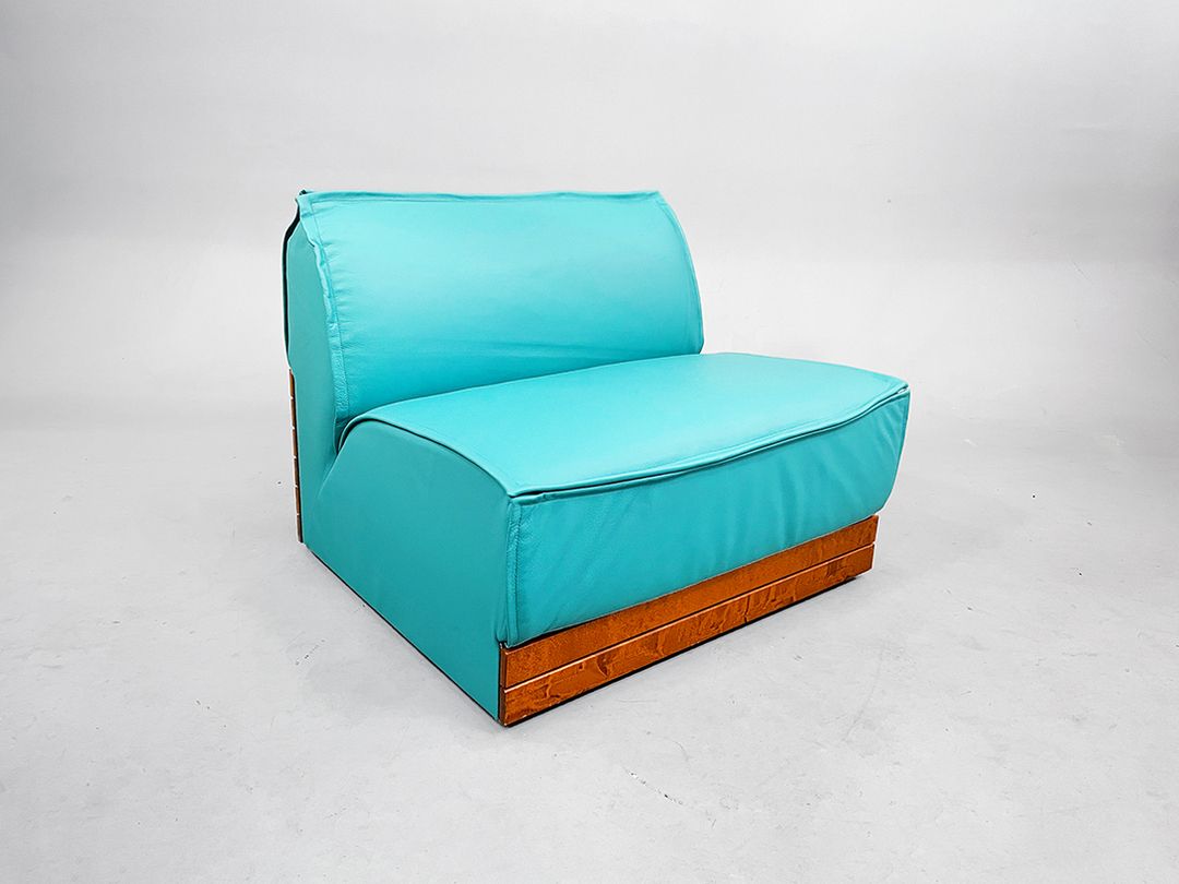 Foto Turquoise Modular Sofa with Teak Detail by Elämisen Iloksi, Finnland 1960s h72x86