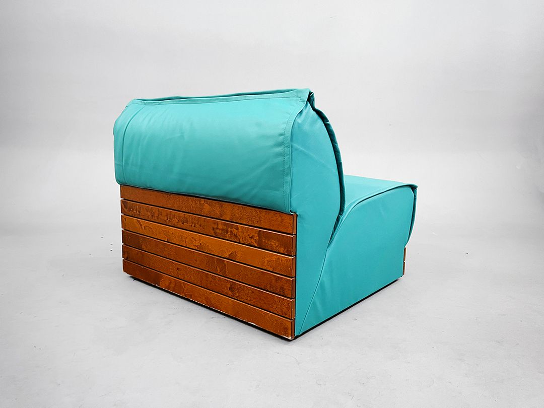 Foto Turquoise Modular Sofa with Teak Detail by Elämisen Iloksi, Finnland 1960s h72x86