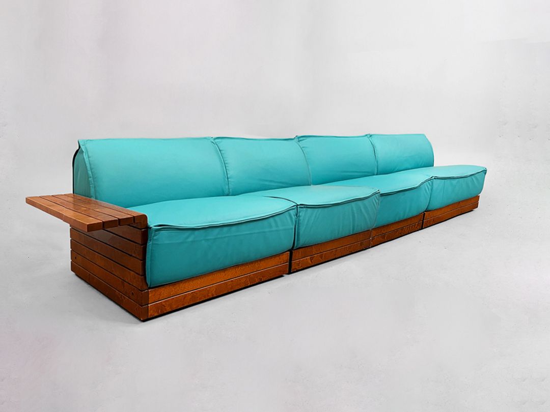 Foto Turquoise Modular Sofa with Teak Detail by Elämisen Iloksi, Finnland 1960s h72x86