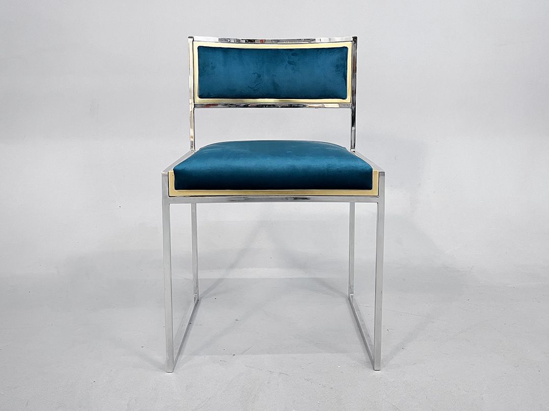 Foto Teal Velvet Chair with Brass Rim Willy Rizzo 1970 h77