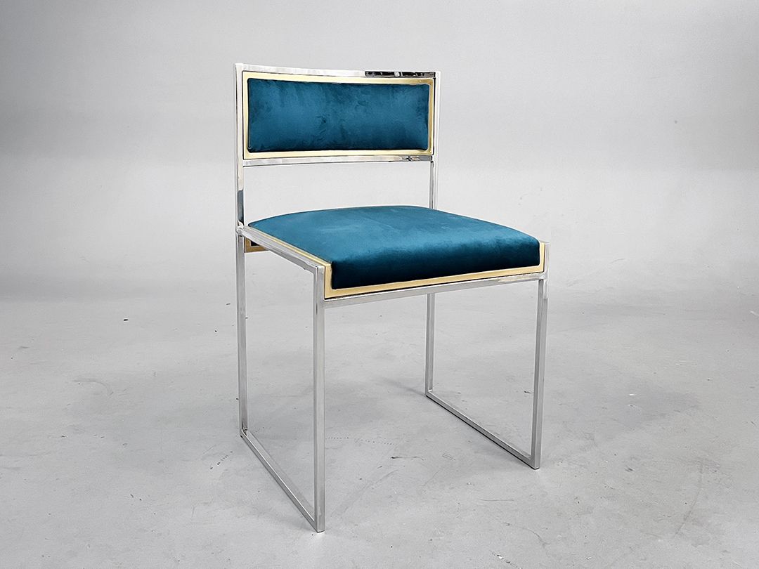 Foto Teal Velvet Chair with Brass Rim Willy Rizzo 1970 h77