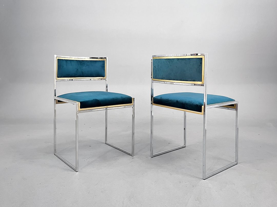 Foto Teal Velvet Chair with Brass Rim Willy Rizzo 1970 h77