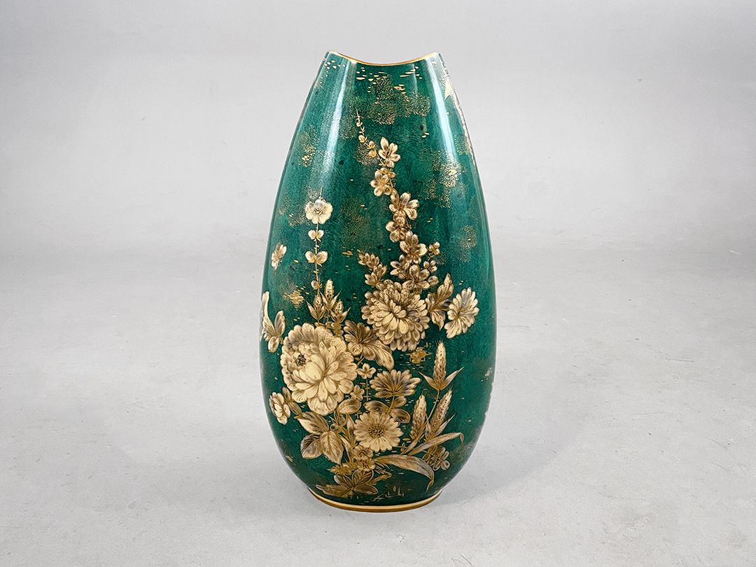 Foto Elegant Turquoise Floor Vase With Golden Flowers Rosenthal h61