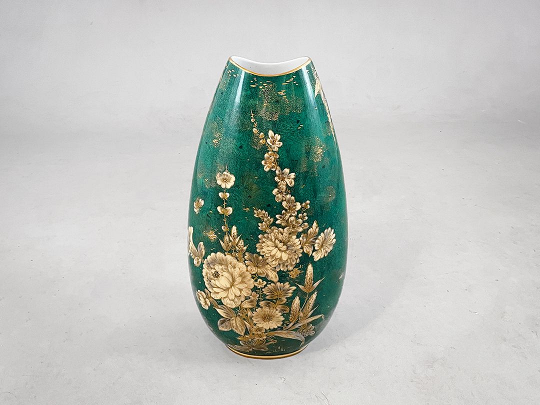Foto Elegant Turquoise Floor Vase With Golden Flowers Rosenthal h61