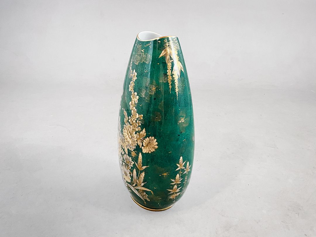 Foto Elegant Turquoise Floor Vase With Golden Flowers Rosenthal h61