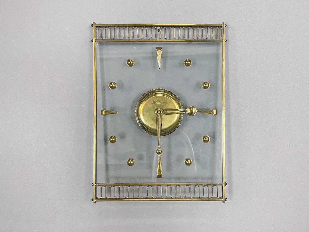 Foto Rare Precious Brass and Glass Wall Clock by Kienzle, 1920s h35