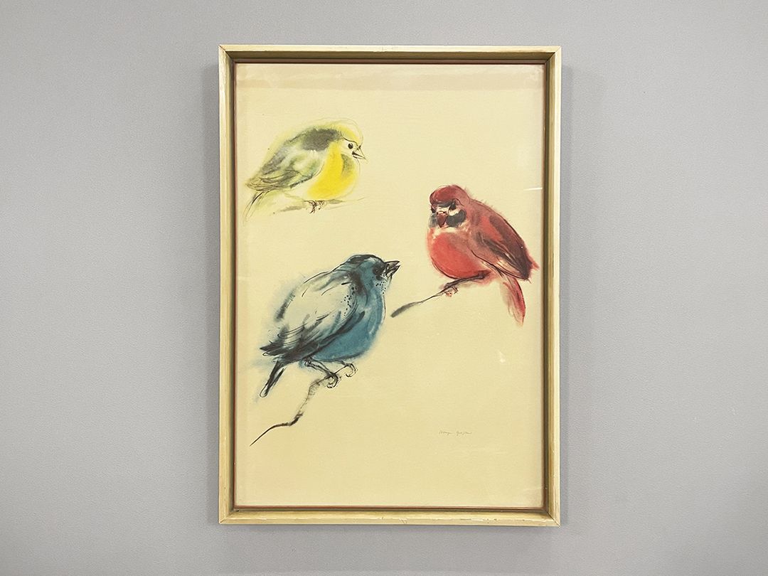 Foto Aquarell Painting of three Colorful Sparrow Birds h36x50 24D16