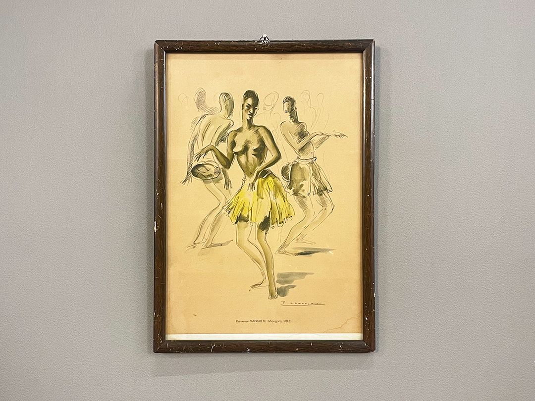Foto Watercolor Print of Female Dancer Mangbetu by P. Daxhelet Africa h38x27 27B20