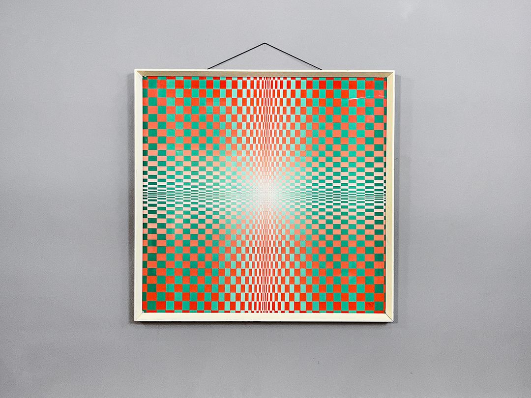 Foto Huge OP Art Picture with Paper Stripes Berlin 1968 h98x98 Z1