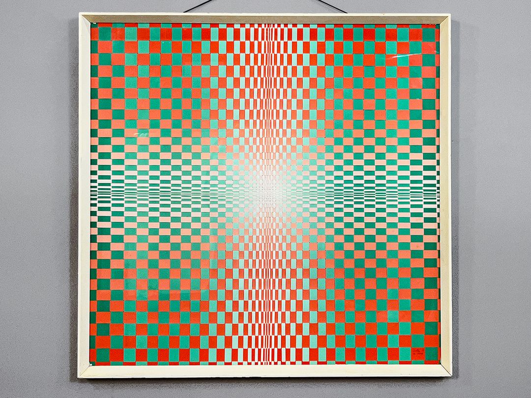 Foto Huge OP Art Picture with Paper Stripes Berlin 1968 h98x98 Z1