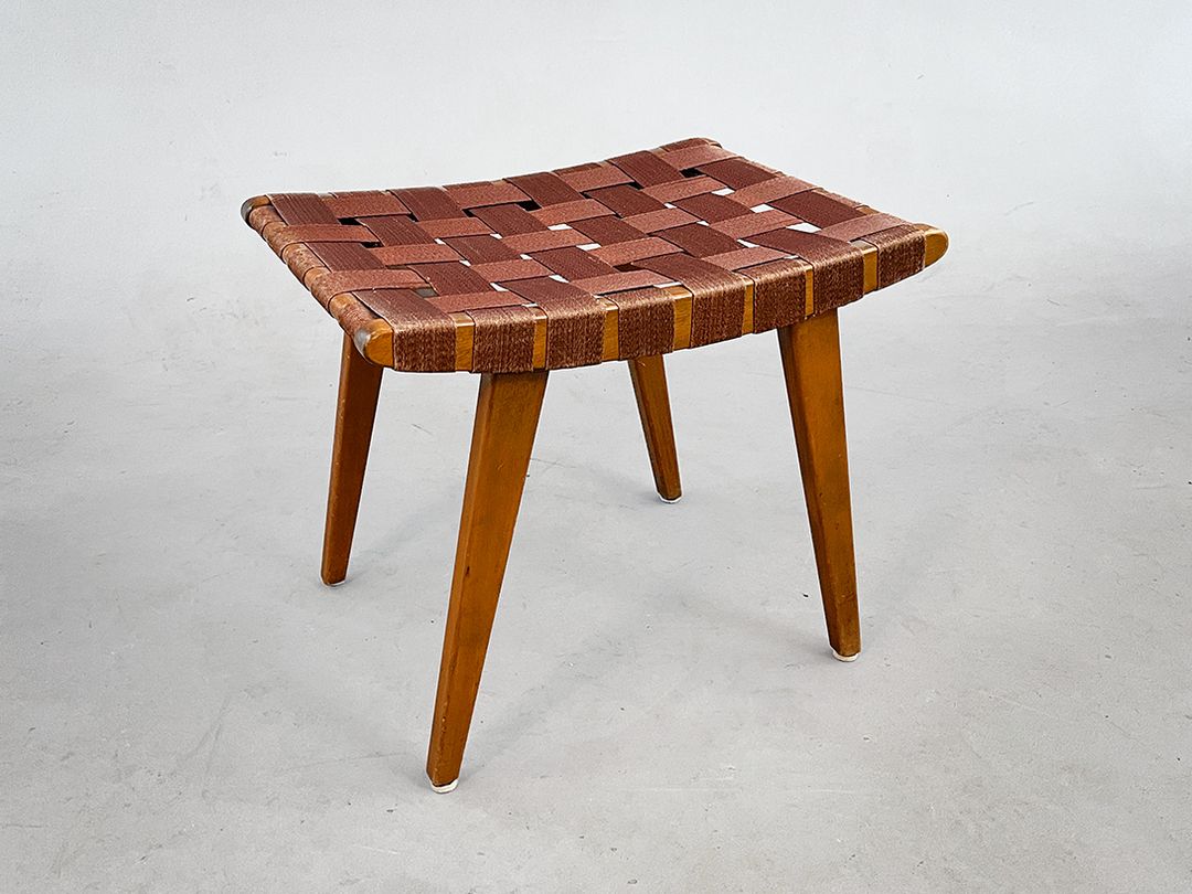 Foto Simple Mid-Century Stool with Bronze Brown Sling Seat