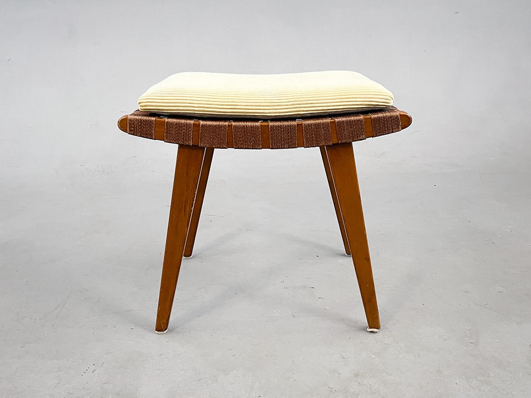 Foto Simple Mid-Century Stool with Bronze Brown Sling Seat
