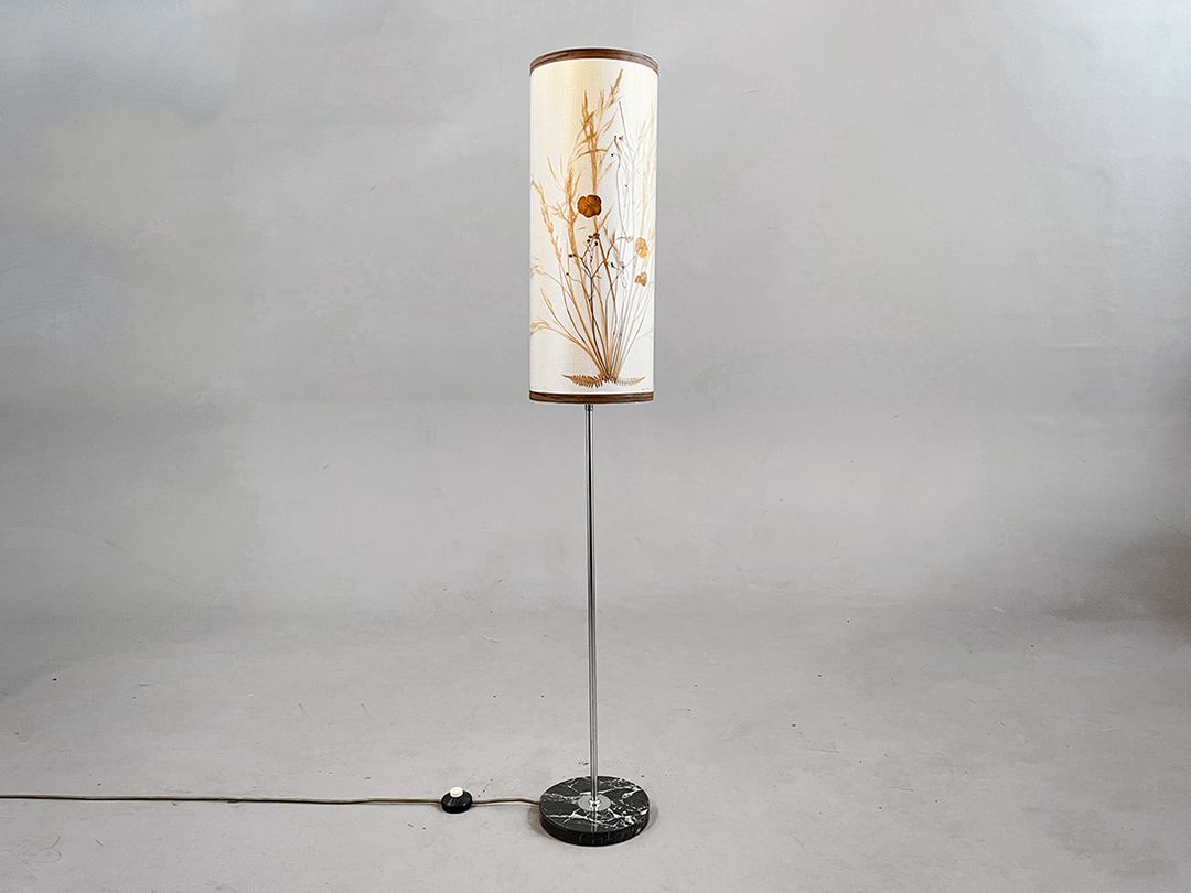 Foto Floor Lamp Midcentury On Marble Base with Floral Lampshade h144 C1