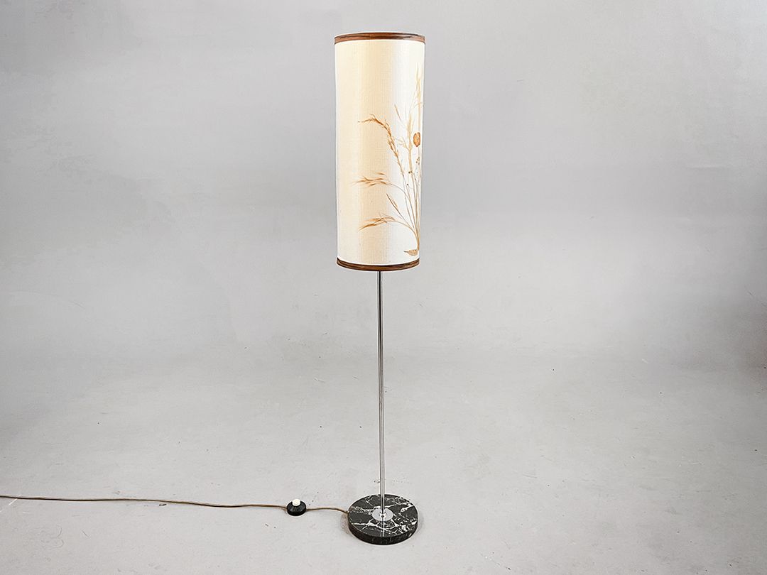 Foto Floor Lamp Midcentury On Marble Base with Floral Lampshade h144 C1
