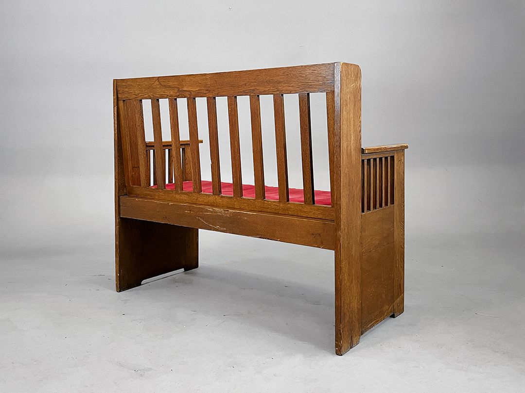 Foto Arts and Crafts Limbert Mission Oak Wooden Sofa Bench, 1900s