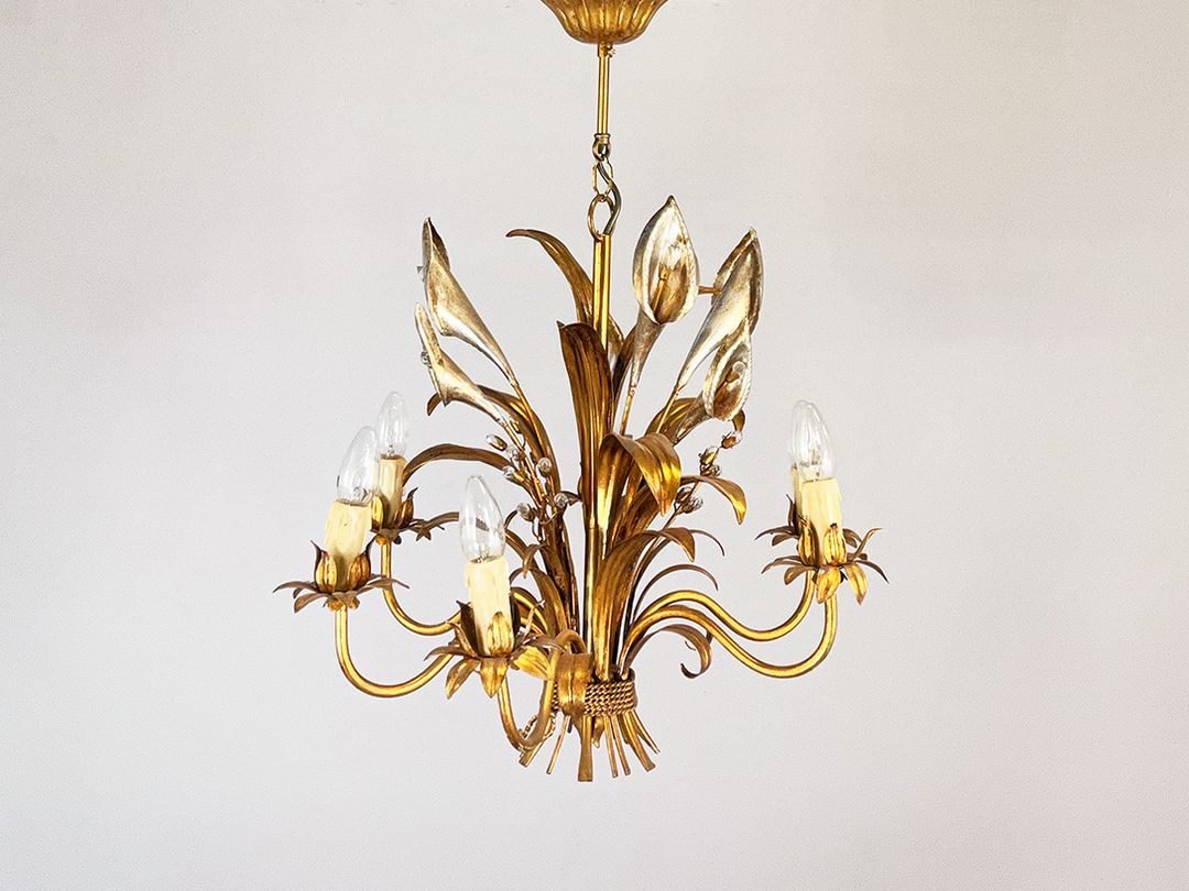 Foto Gorgeous Golden Brassy Flower Pendant Lamp h70