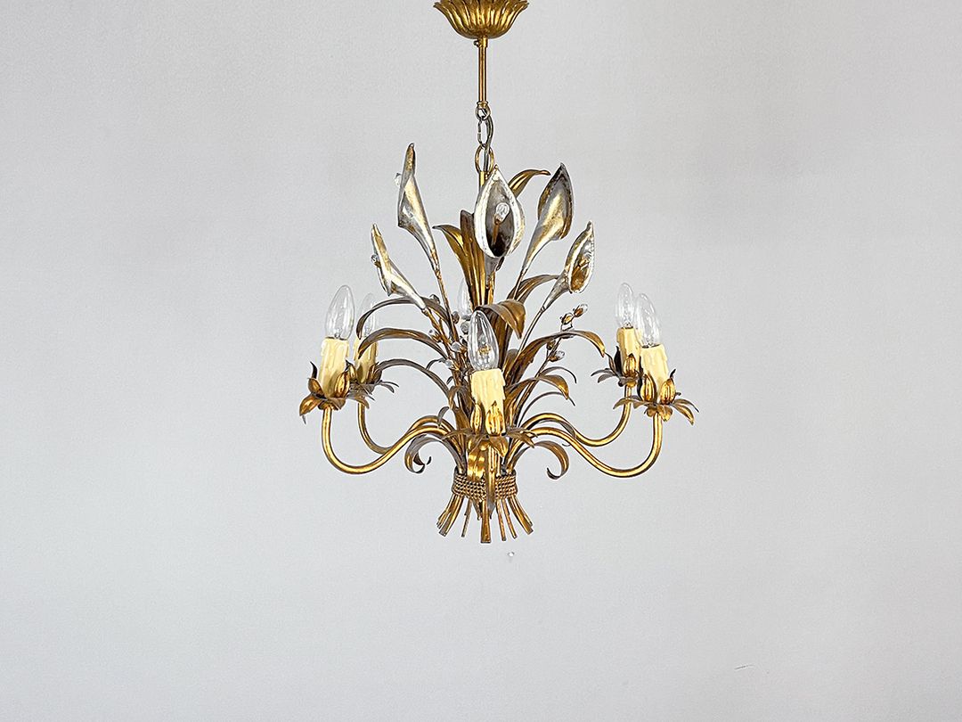 Foto Gorgeous Golden Brassy Flower Pendant Lamp h70