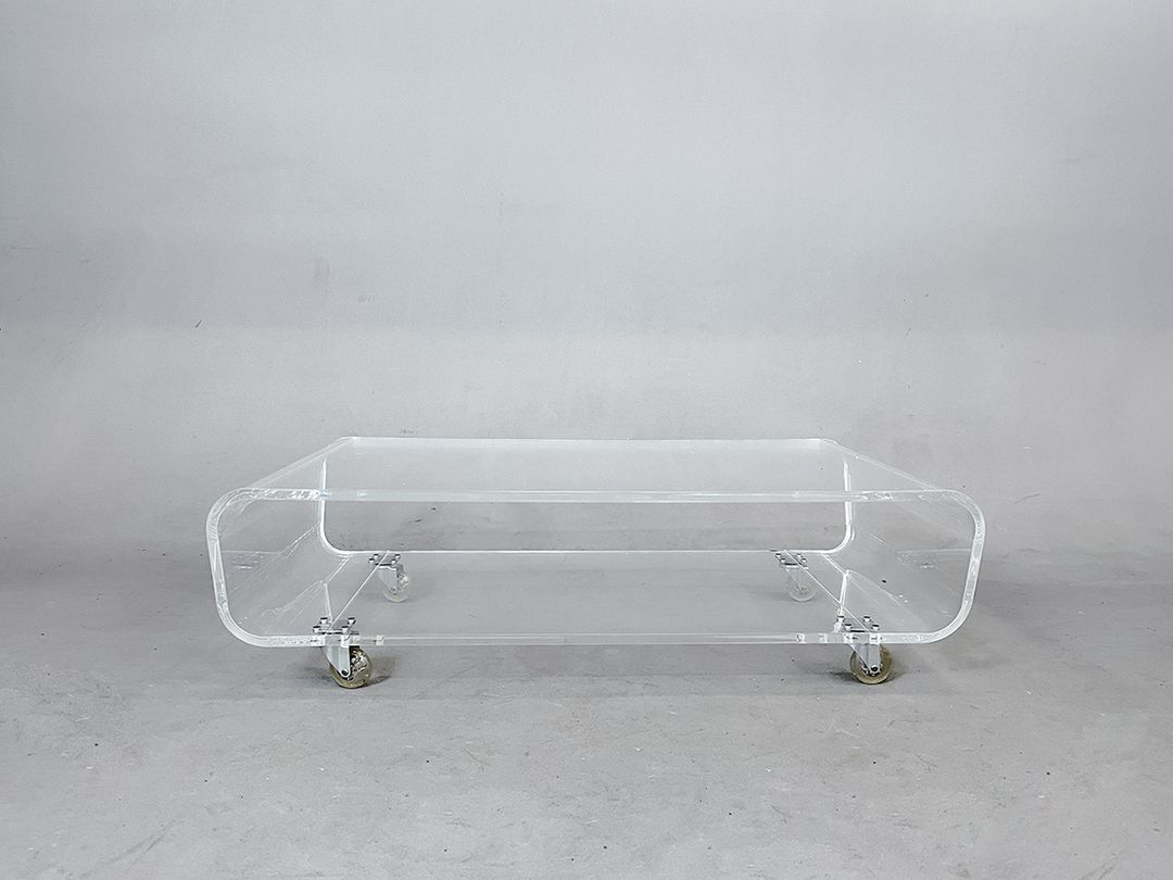 Foto Plexi Glass Living Room Acryl Glass Coffee Table on Rolls, 1970s h25