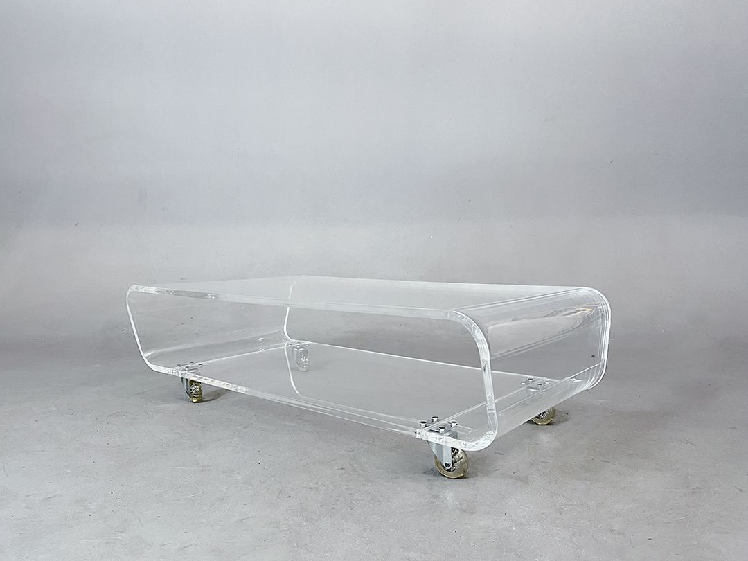 Foto Plexi Glass Living Room Acryl Glass Coffee Table on Rolls, 1970s h25