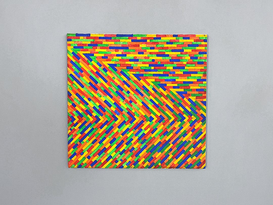 Foto Super Colorful Abstract Line Work Painting, Square h55x55
