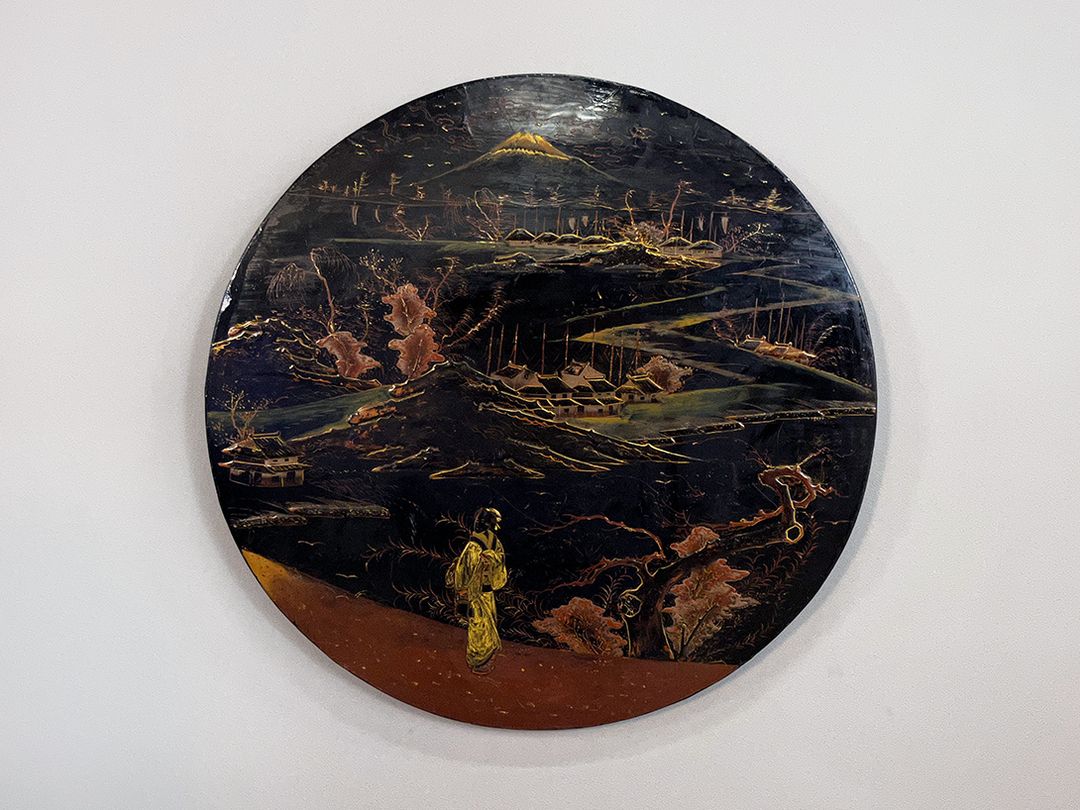 Foto Japanese Wall Plate, Cherries and Fuji, Black Wood ø54cm 27E19
