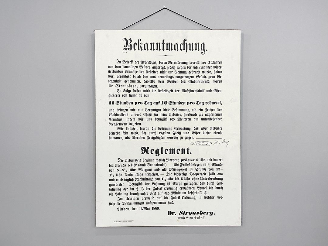 Foto Announcement of Regulations on Working Hours Germany 1869 h80x60 X13