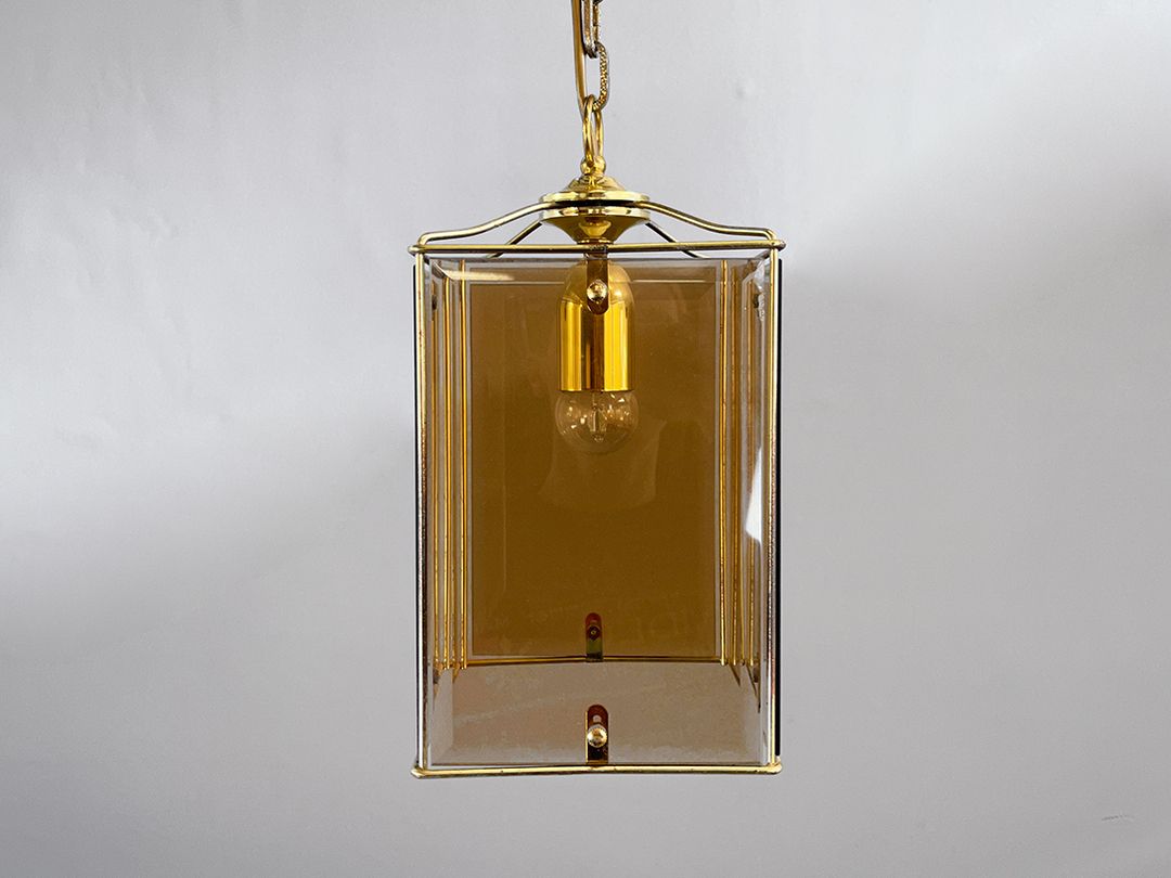 Foto Smoked Glass Mid-Century Lantern, Belgium 1980s