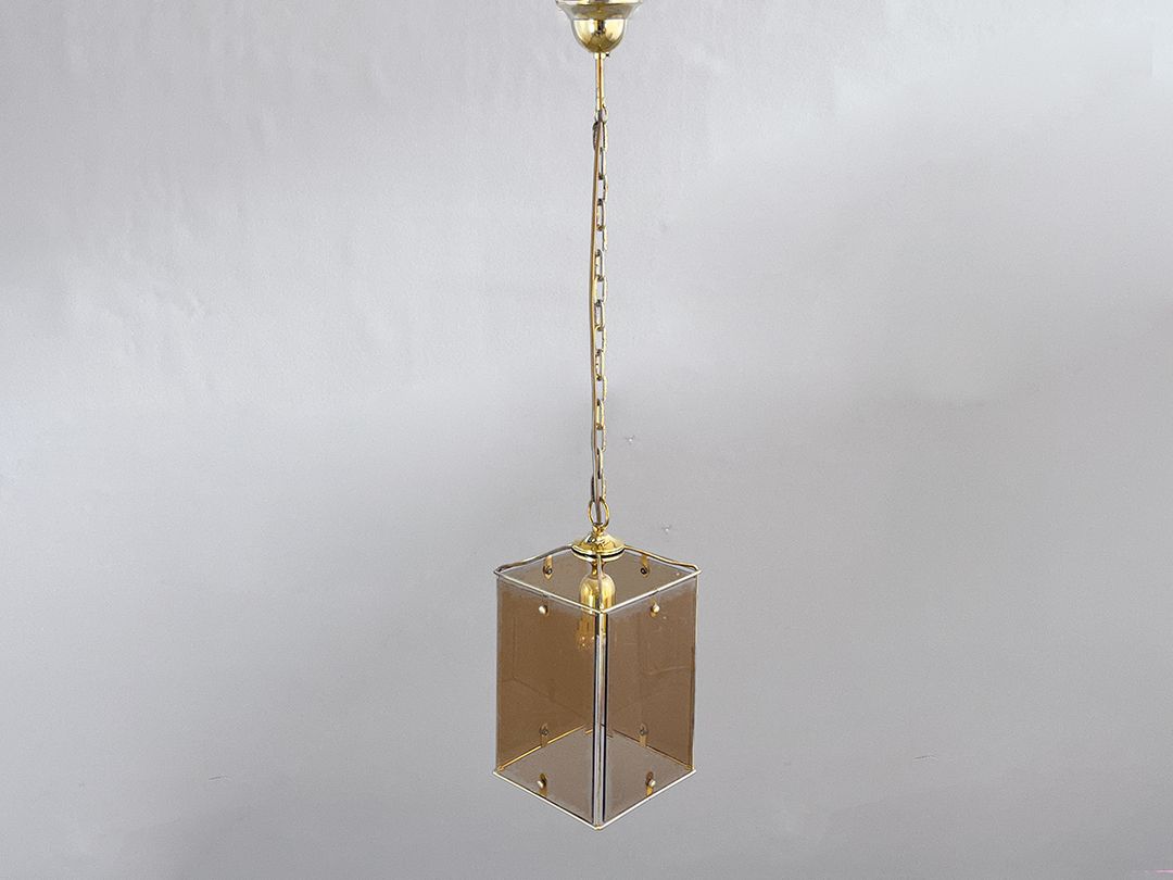 Foto Smoked Glass Mid-Century Lantern, Belgium 1980s
