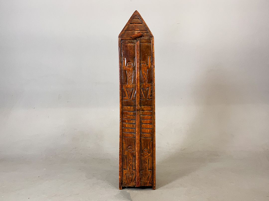 Foto African Super Slim Wooden Carved Handmade Cabinet with Roof h103