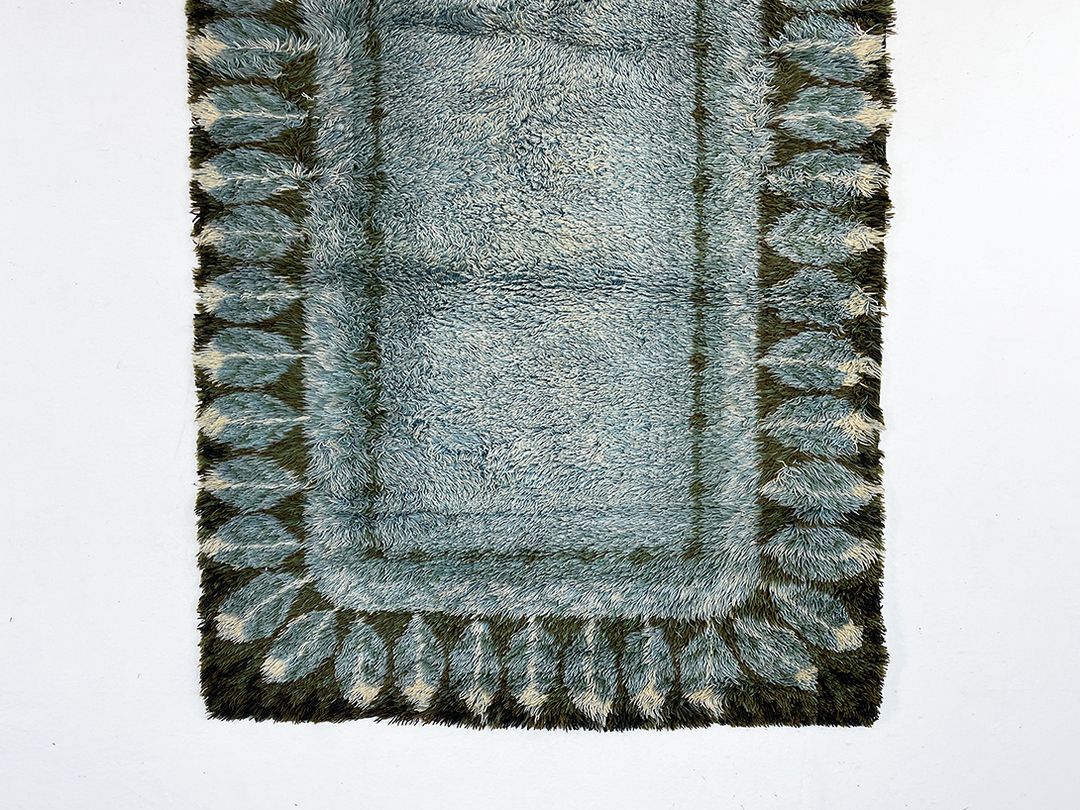 Foto Opal Blue and Green Cozy Modern Shaggy Carpet with Leaf Frame h195x140 0298