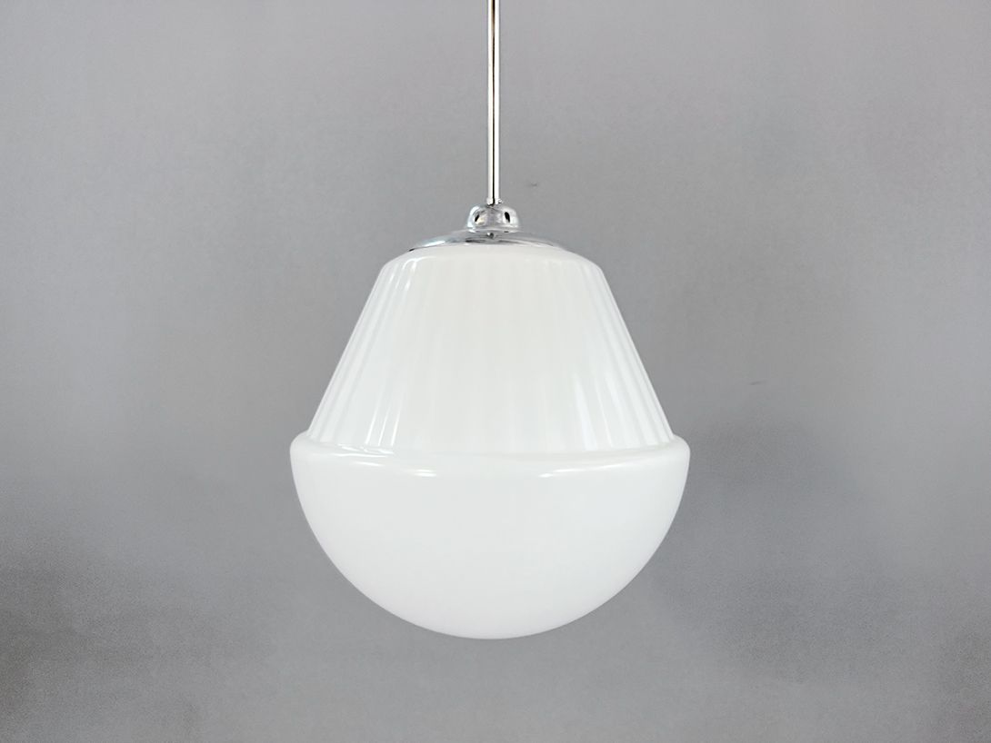 Foto Art Deco Ceiling Lamp with White Glass Shade Bauhaus Dessau 1940 h85