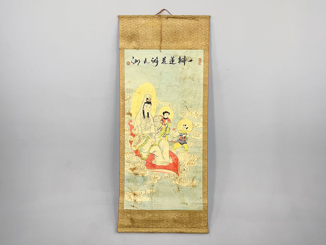 Foto Large Chinese East Asian Wall Hanging with Goddess Guanyin with Children h170