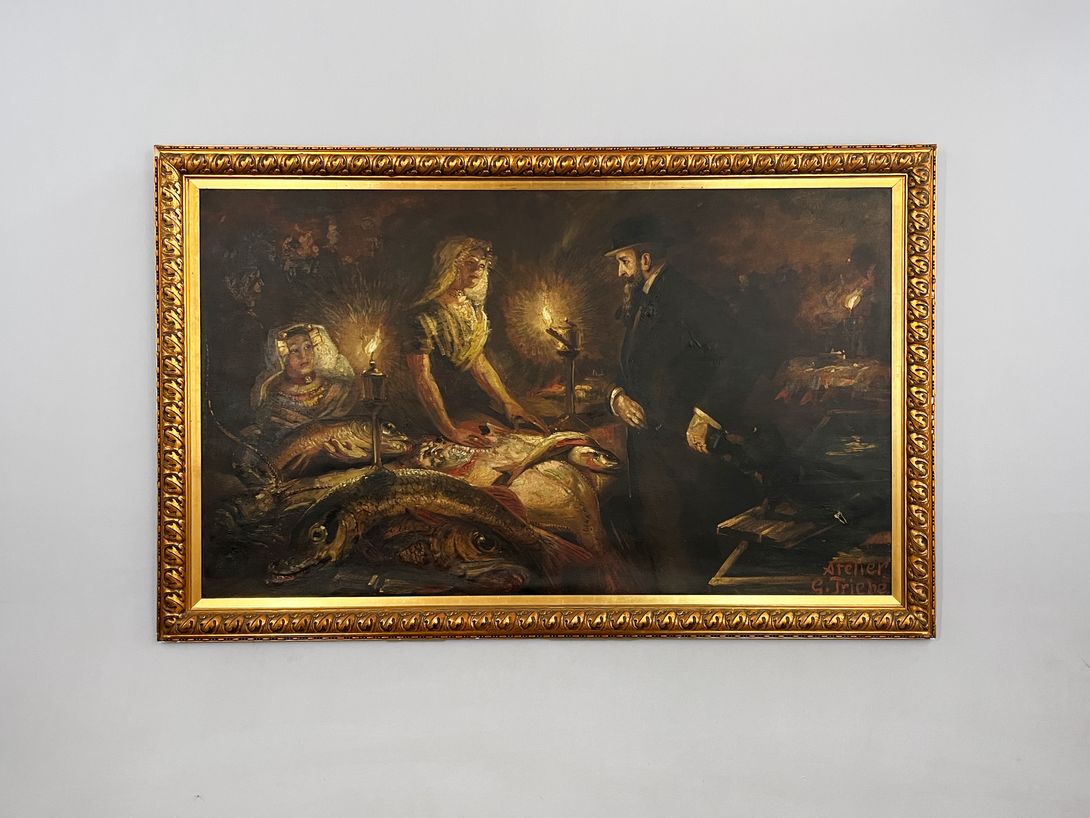 Foto Huge Painting of a Historic Trading Scene at the Fish Market w220