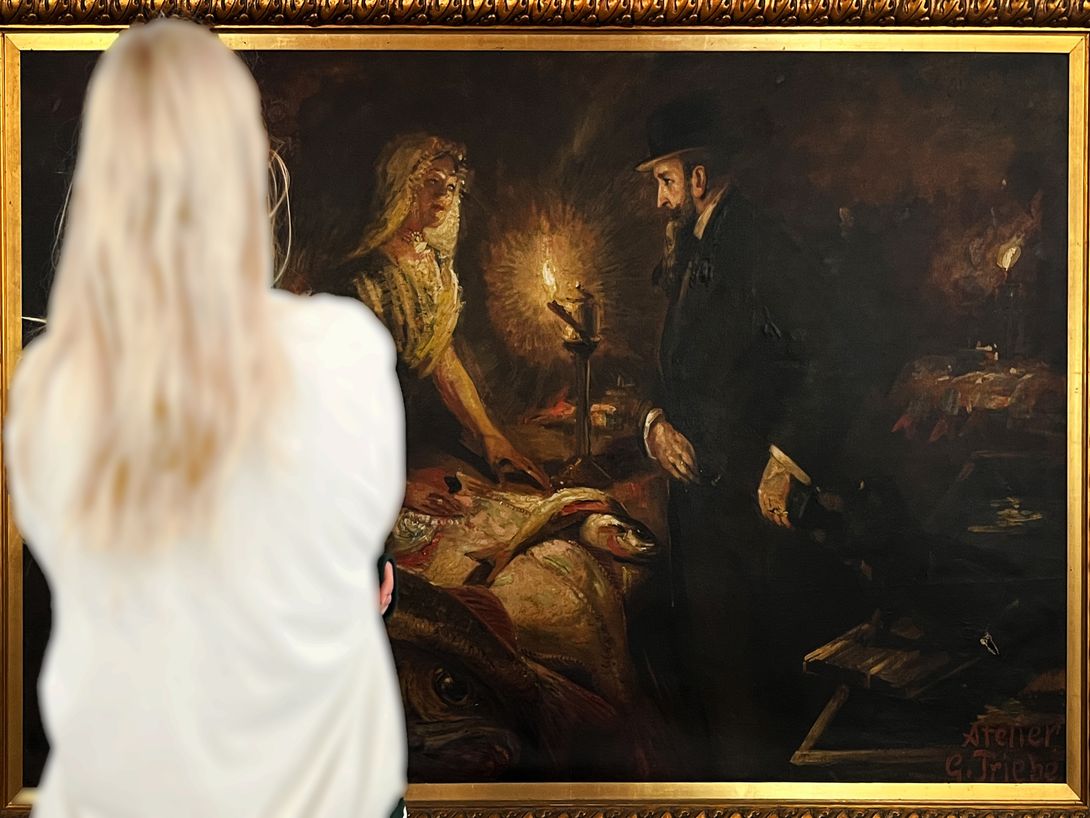 Foto Huge Painting of a Historic Trading Scene at the Fish Market w220
