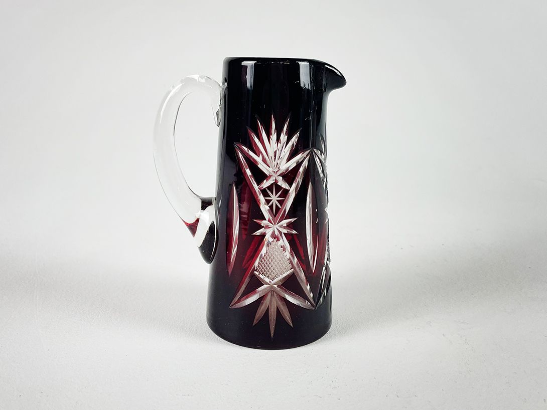 Foto Small Cut Dark Red Bohemian Crystal Jug h14