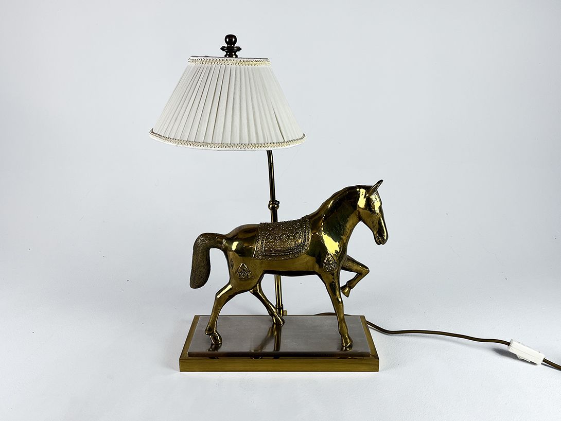 Foto Hollywood Regency Bedside Lamp with Golden Brass Horse Figurine h55