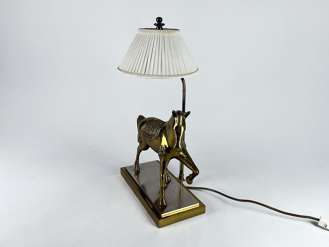 Foto Hollywood Regency Bedside Lamp with Golden Brass Horse Figurine h55