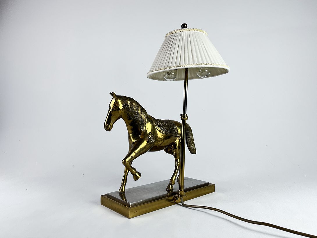 Foto Hollywood Regency Bedside Lamp with Golden Brass Horse Figurine h55
