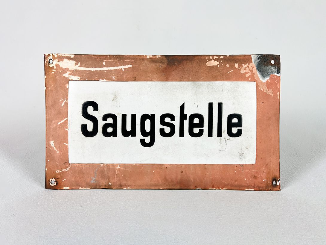 Foto „Saugstelle“ Sign from Livestock Farming GDR 1965 h30x35