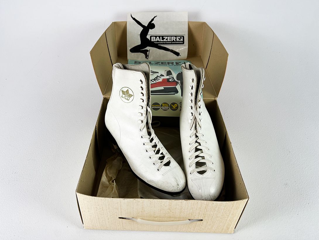 Foto Skates Female Balzer Model Lico Size 37 in Original Box with Advertising Stuff Austria 1985 h26x26x8