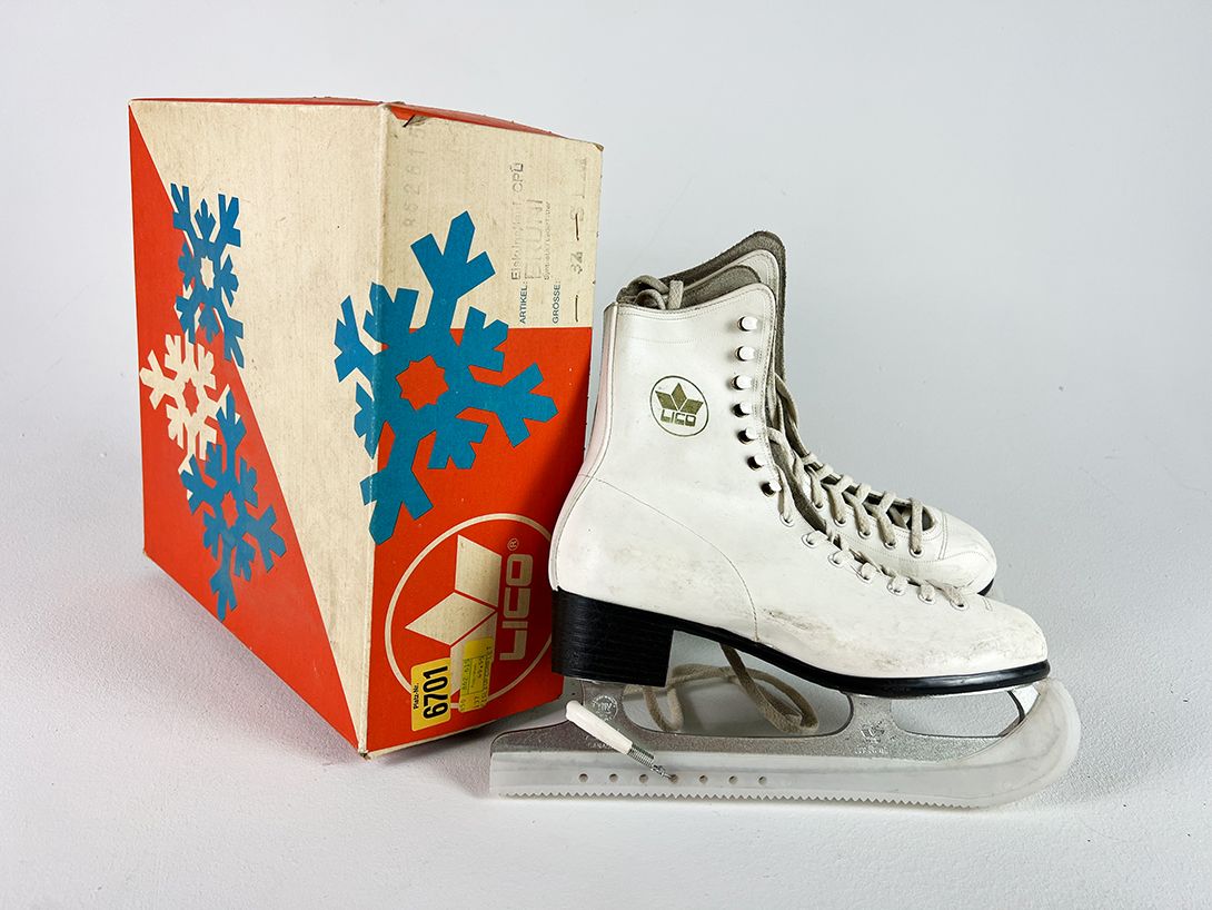 Foto Skates Female Balzer Model Lico Size 37 in Original Box with Advertising Stuff Austria 1985 h26x26x8